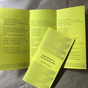 Folded interior pages of Michiyo Miyake’s poetry zine , Silent Witness in the Evacuation Zone